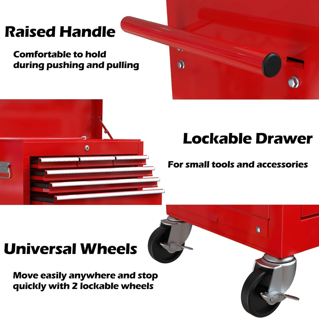 Campfun Rolling Tool Chest with Wheels, 8-Drawer Tool Box Organizer Tool Cabinet, Detachable Large Tool Cabinet with Lock, Mechanic Tool Cart High Capacity Tool Storage Cabinet, Red