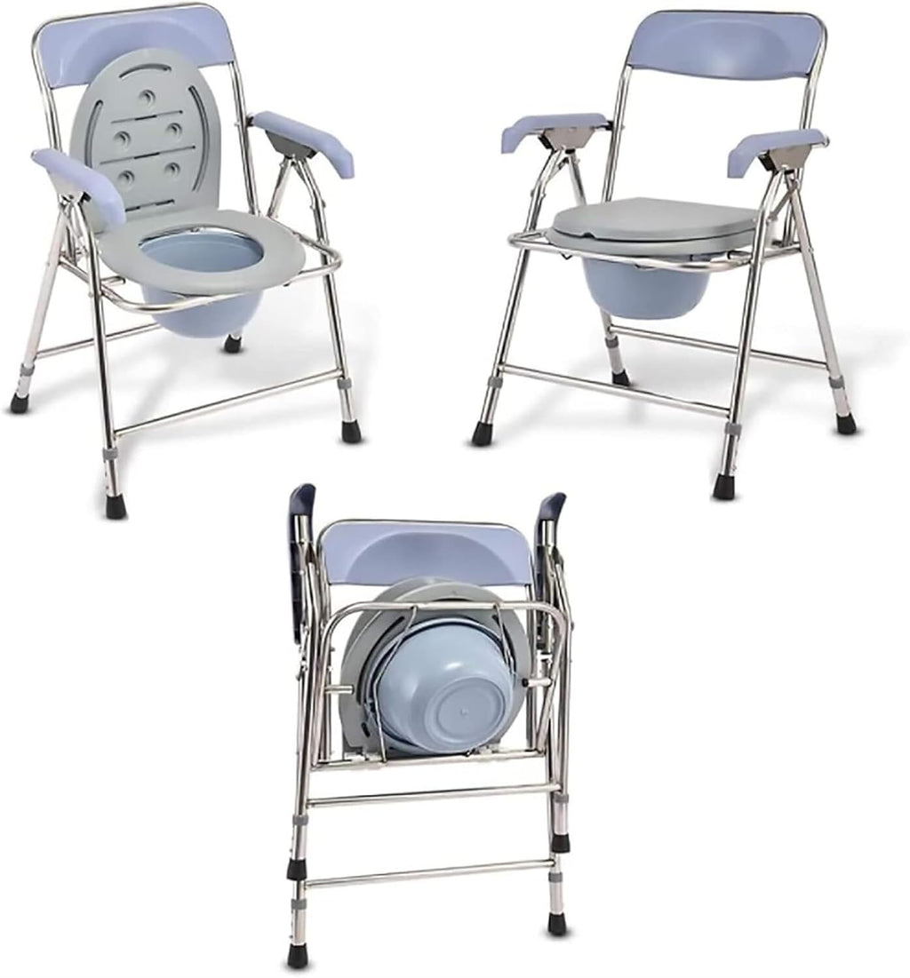 Bedside Commode,Toilet Seat with Handles Potty Chair with Armrests Non-Slip Feet Steel Adjustable Height Foldable Lightweight Toilet Chair