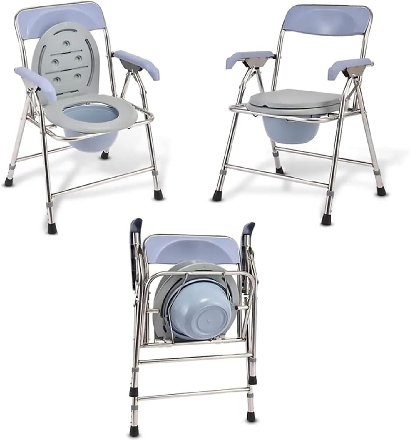 Bedside Commode,Toilet Seat with Handles Potty Chair with Armrests Non-Slip Feet Steel Adjustable Height Foldable Lightweight Toilet Chair