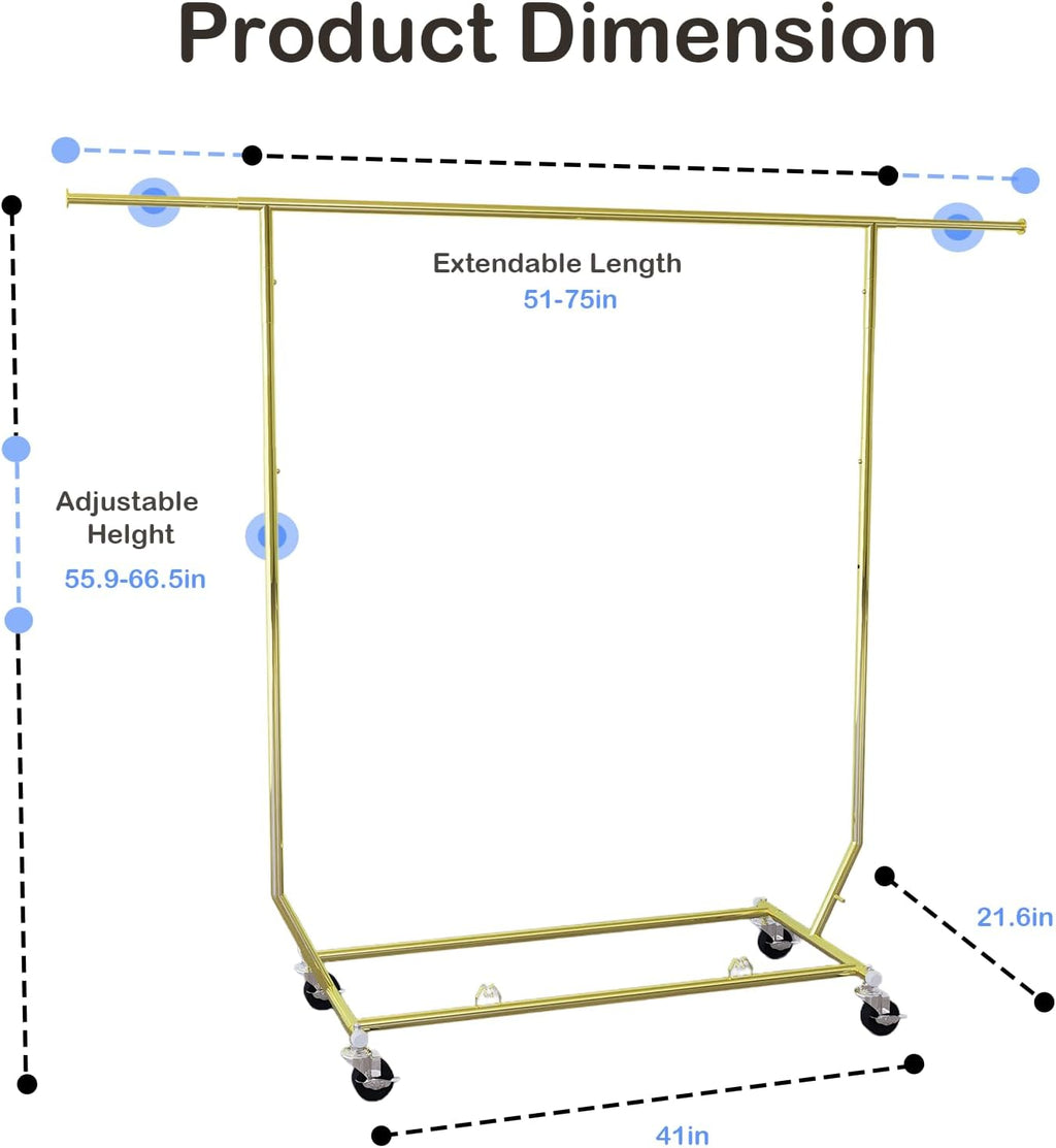 Collapsible Gold Clothes Rack Single Clothing Racks For Hanging Clothes Metal Clothing Hanging Rack Commercial Garment Rack With Wheels For Bedroom Balcony