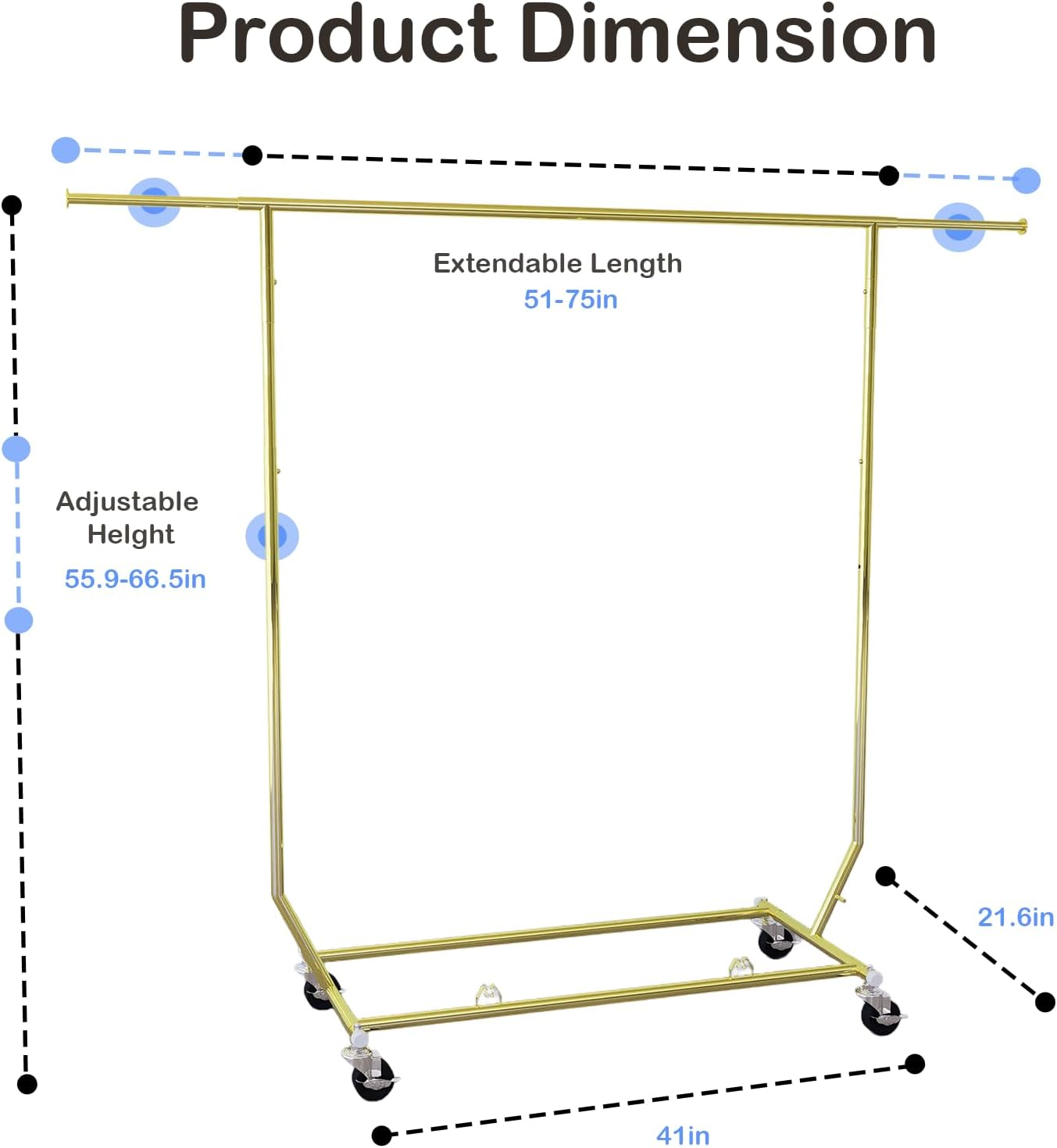 Collapsible Gold Clothes Rack Single Clothing Racks For Hanging Clothes Metal Clothing Hanging Rack Commercial Garment Rack With Wheels For Bedroom Balcony