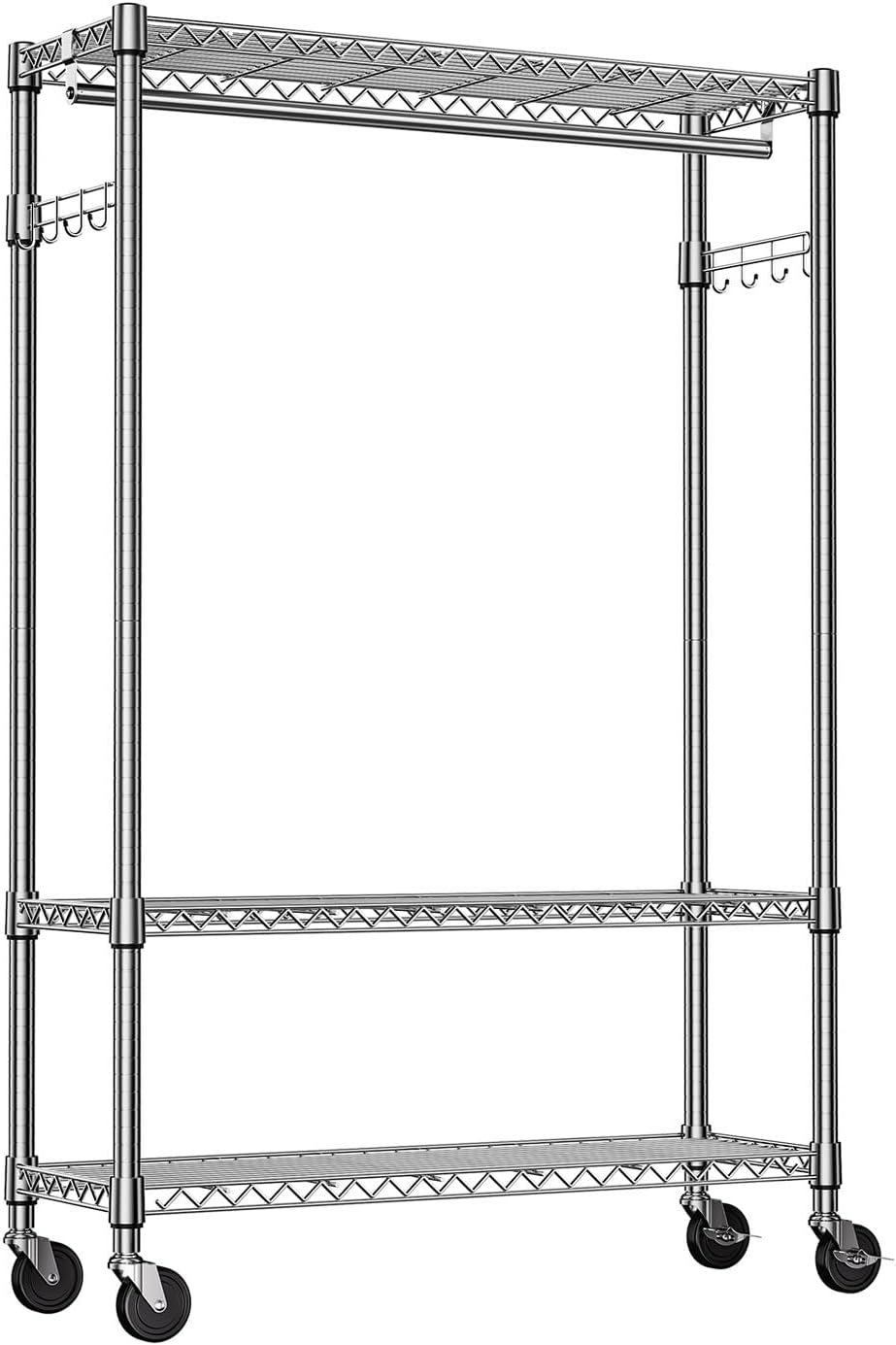 High-Strength Rolling Garment Rack Freestanding Closet Organizer with Hanging Rod Adjustable Metal Clothes Rack Chrome 15.7' D x 45.3' W x 75.6' H
