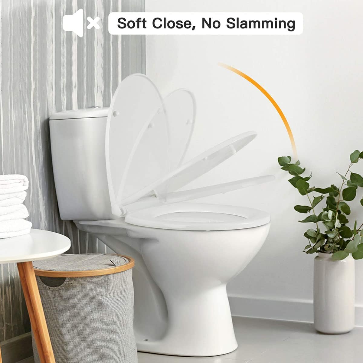 Toilet Seat Soft Close Toilet Seat, Oval Toilet Seat with Quick Release for Easy Clean, Simple Top Fixing, Standard Toilet Seats White with Adjustable Hinges, 365 × 440mm