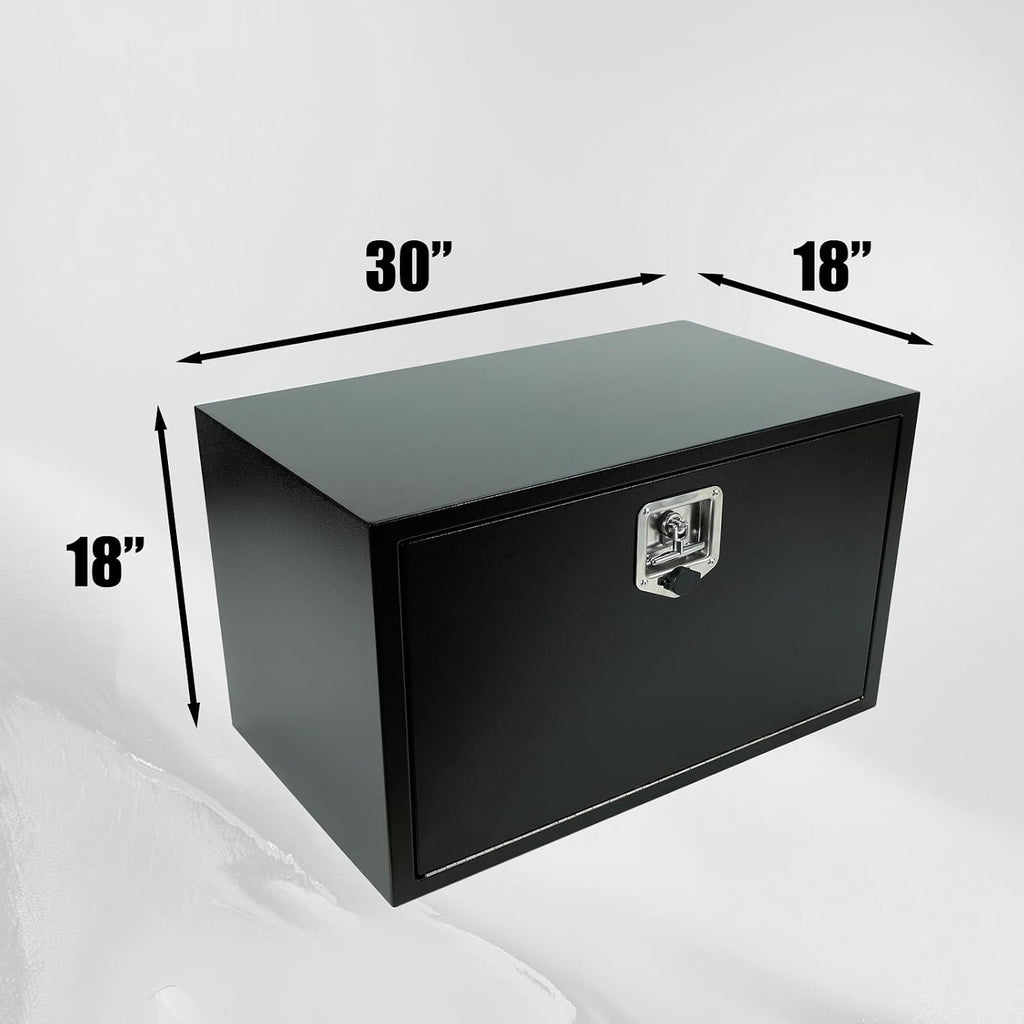 confote Black Steel Underbody Truck Tool Box with T-Handle Lock,Heavy Duty Truck Tool Box Truck Storage Organizer Tool Box Chest For Storage Smooth Surface,Waterproof-30'x 18'x 18' inch