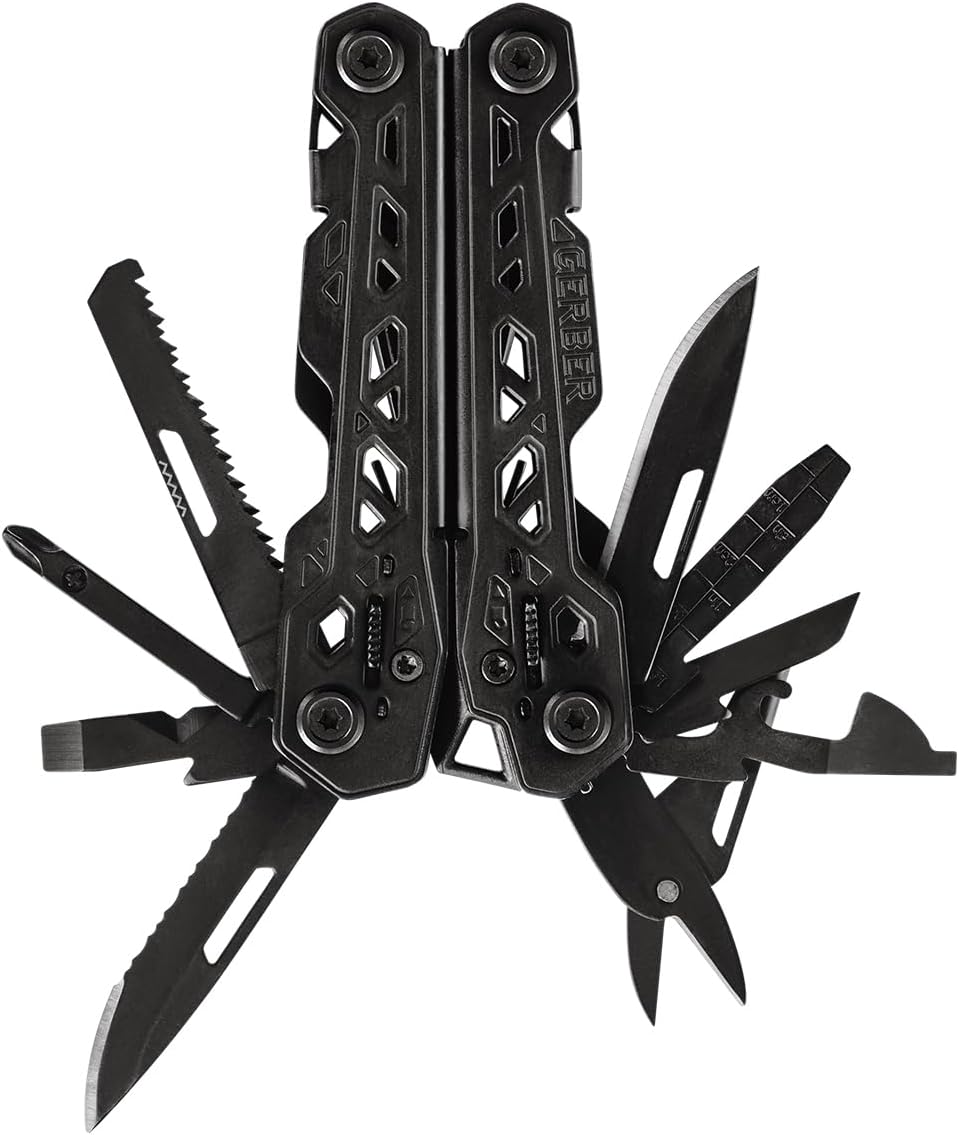 Gerber Gear Truss Multitool, Gifts for Men, 17-in-1 EDC Needle Nose Pliers, includes Pocket Knife, Screwdriver, and Bottle Opener Accessories, Fishing and Camping Gear, Black (Pack of 12)
