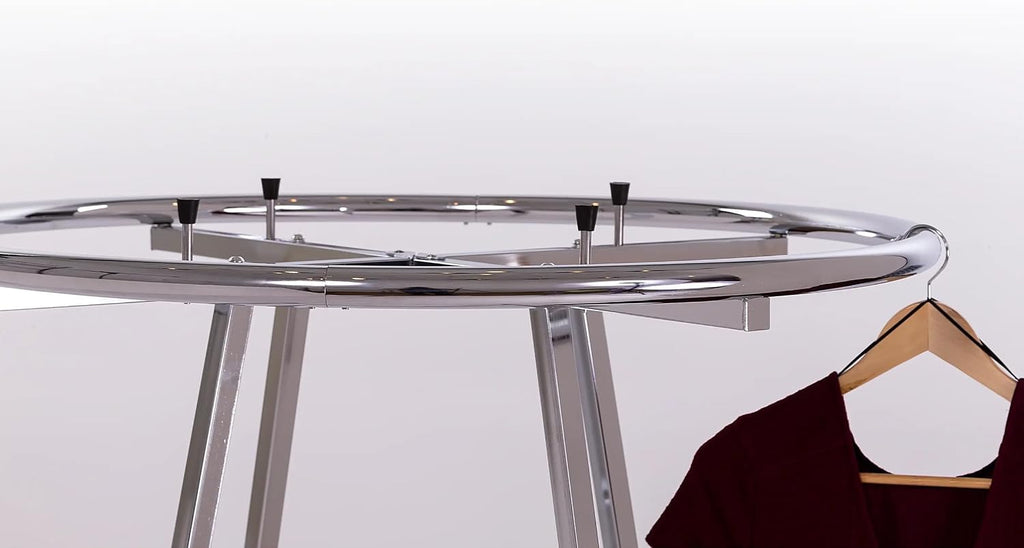 Econoco Industrial Display Rack Round – Round Folding Rack, 42' Diameter Folding Round Clothes Rack, Folding Round Garment Rack, Folding Display Rack, Chrome