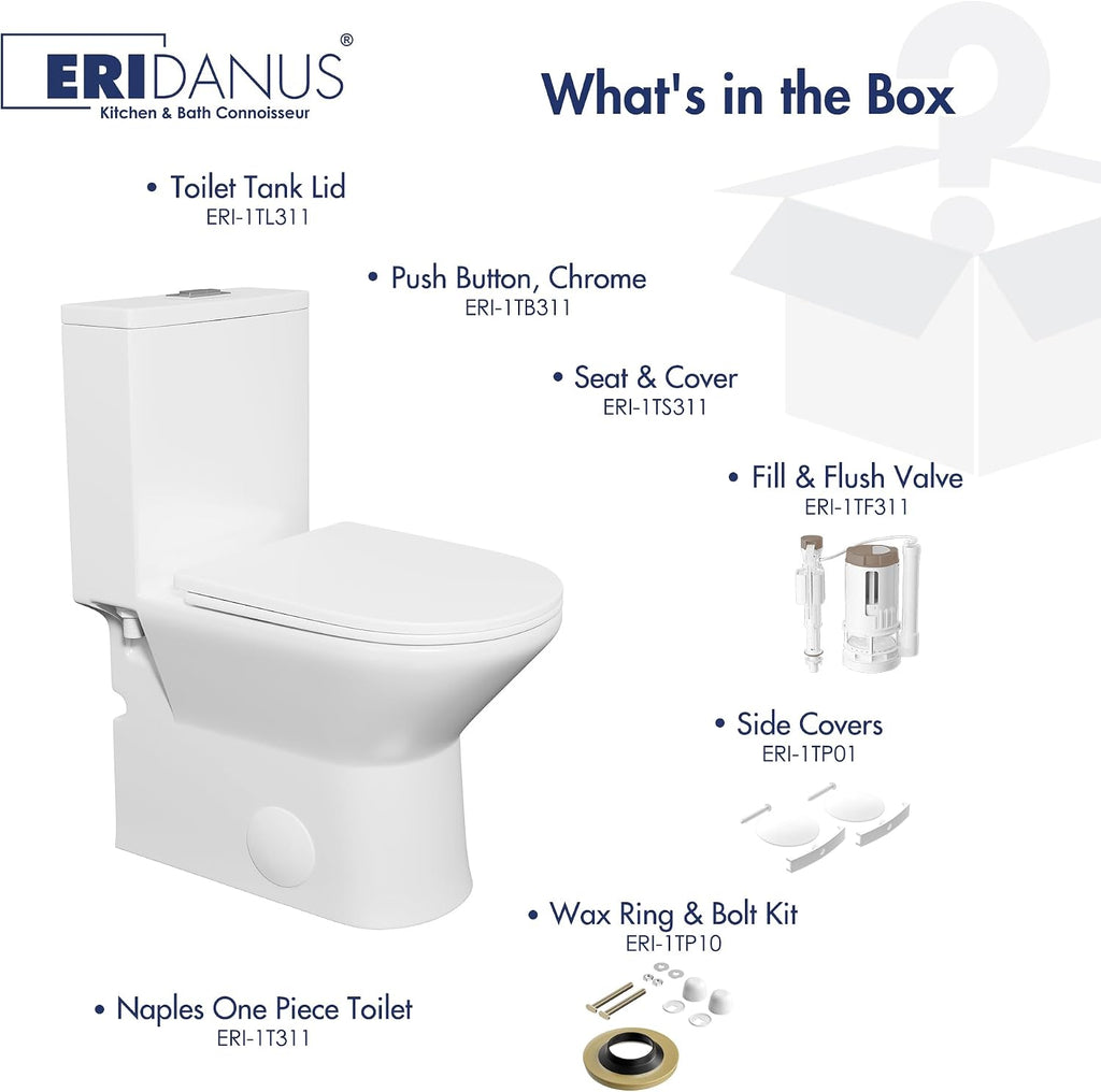 Eridanus Compact One Piece Toilet with Comfort Chair Seat ADA Height 17', Powerful Dual Flush Modern Toilet, 1.1/1.6 GPF, 12' Rough-In, Rimless Bowl with Soft Closing Seat, White
