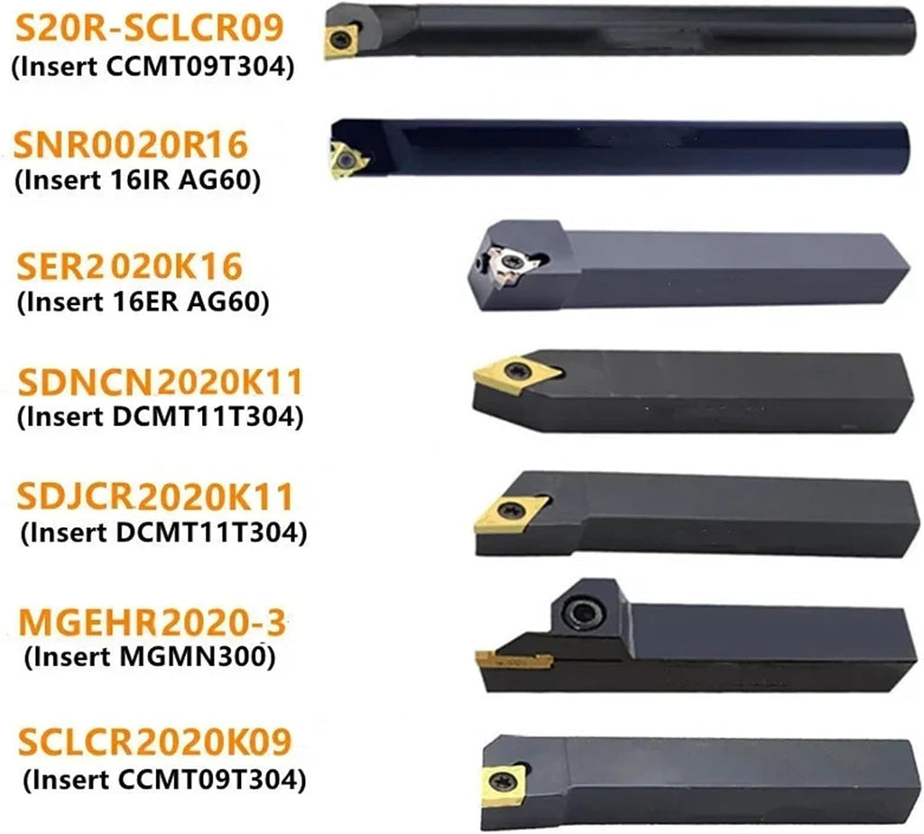 Turning Tool Set 7pcs/Set 20MM CNC Lathe Turning Tool set，Boring Bar and Inserts and Wrenches，for Turning Threading(20mm for CBN)