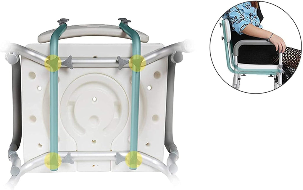 Shower Chair,U-Shaped,Elderly,Heavy Duty,Height Adjustable Commode Seat,for Seniors Disabled Shower Auxiliary,with Arms and Back Bathroom Chair Toilet Seat Elevators Non-Slip (White B)
