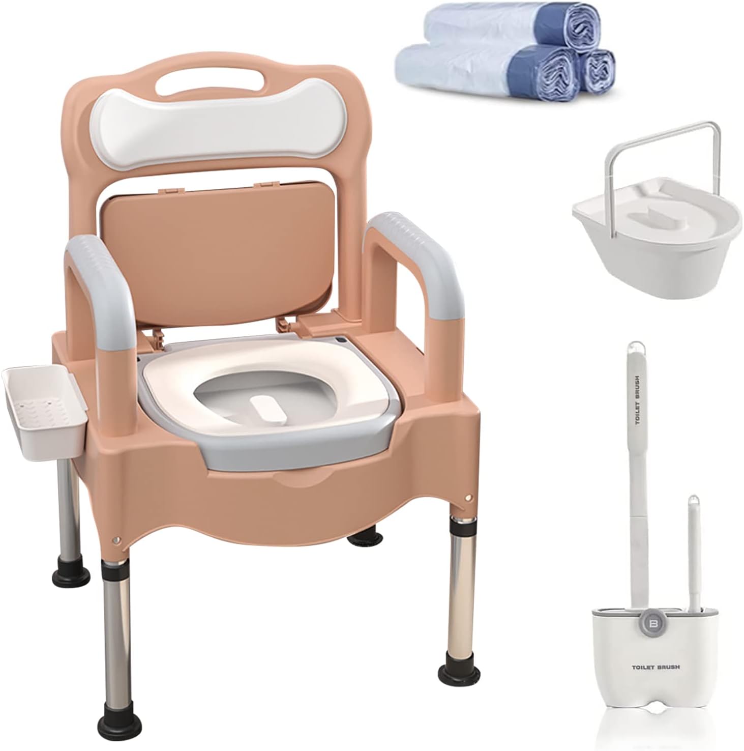 Bedside Commodes, 16' Toilet Chair Seat with Handles, Adjustable Mobile Portable Toilets, Anti-Slip and Anti-Rollover, Adult Potty Chair Load 660 Lb for Seniors Disabilities Elderly & Others