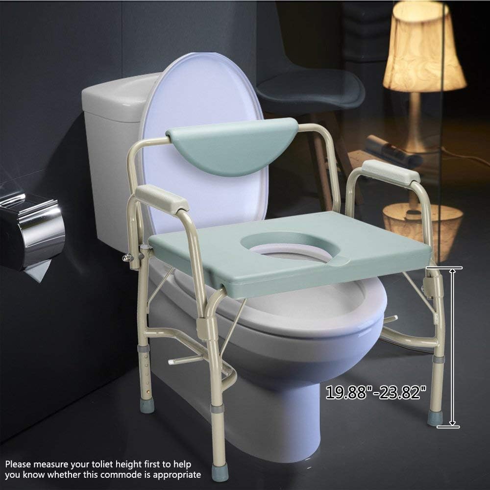 Heavy Duty 550 lbs Medical Bedside Commode Chair, Adjustable Height Toilet Seat with Steel Frame, Tool-Free Assembly, 6 Quart Capacity Pail, Homecare Safety, Blue Grey
