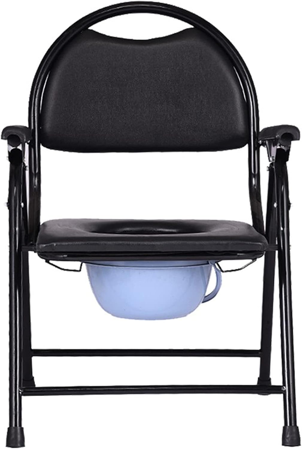 Heavy Duty Medical Bedside Commode Chair, Homecare Toilet Seat with Safety Steel Frame, Foldable Adjustable Height Shower Chair - Easy Assembly