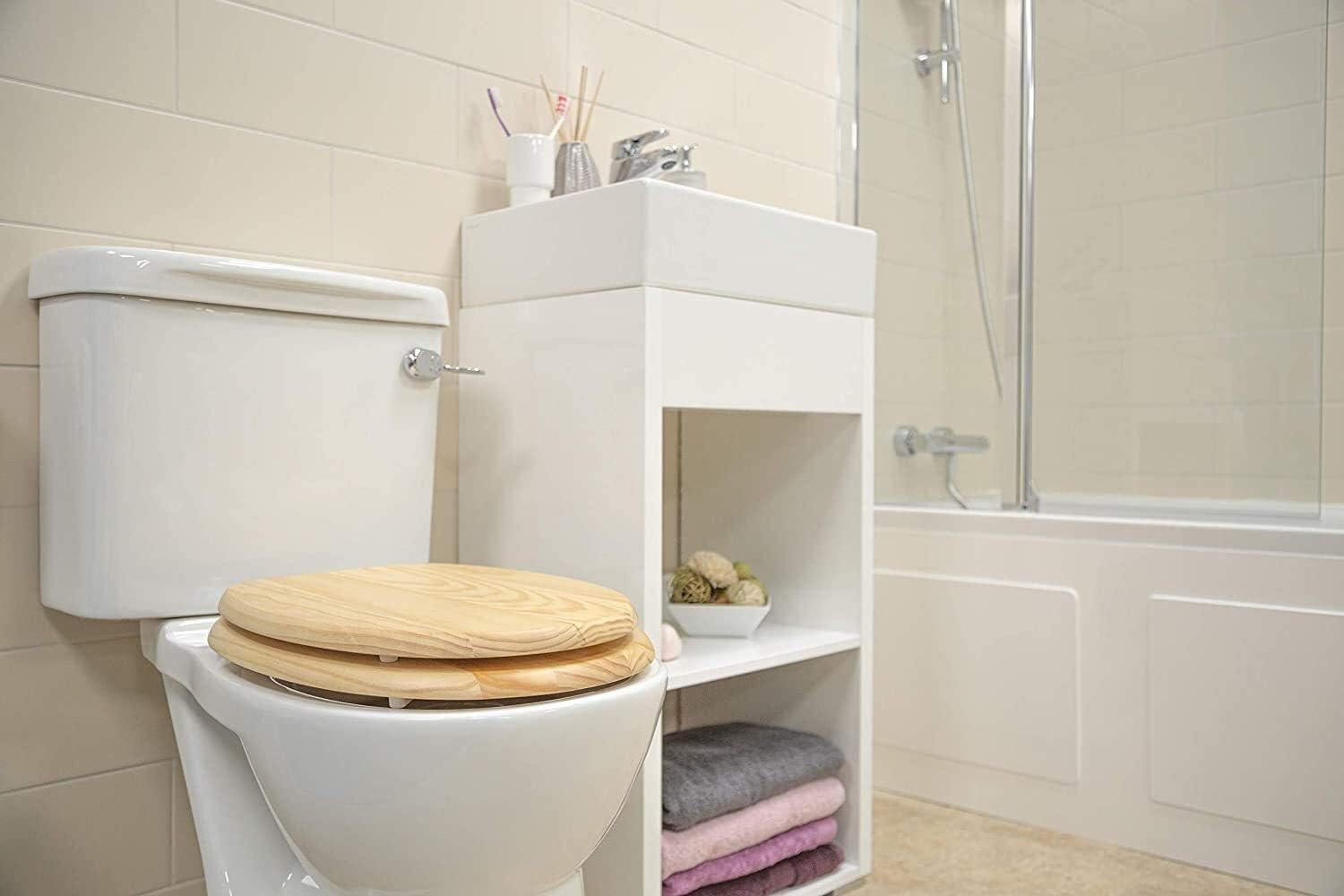 Toilet Seat Natural Color with Slow Down Solid Wood Ultra Resistant Top Fixed U/V/O Shape Toilet Seat Cover,One Color 40-48cm X 33-38cm (O)