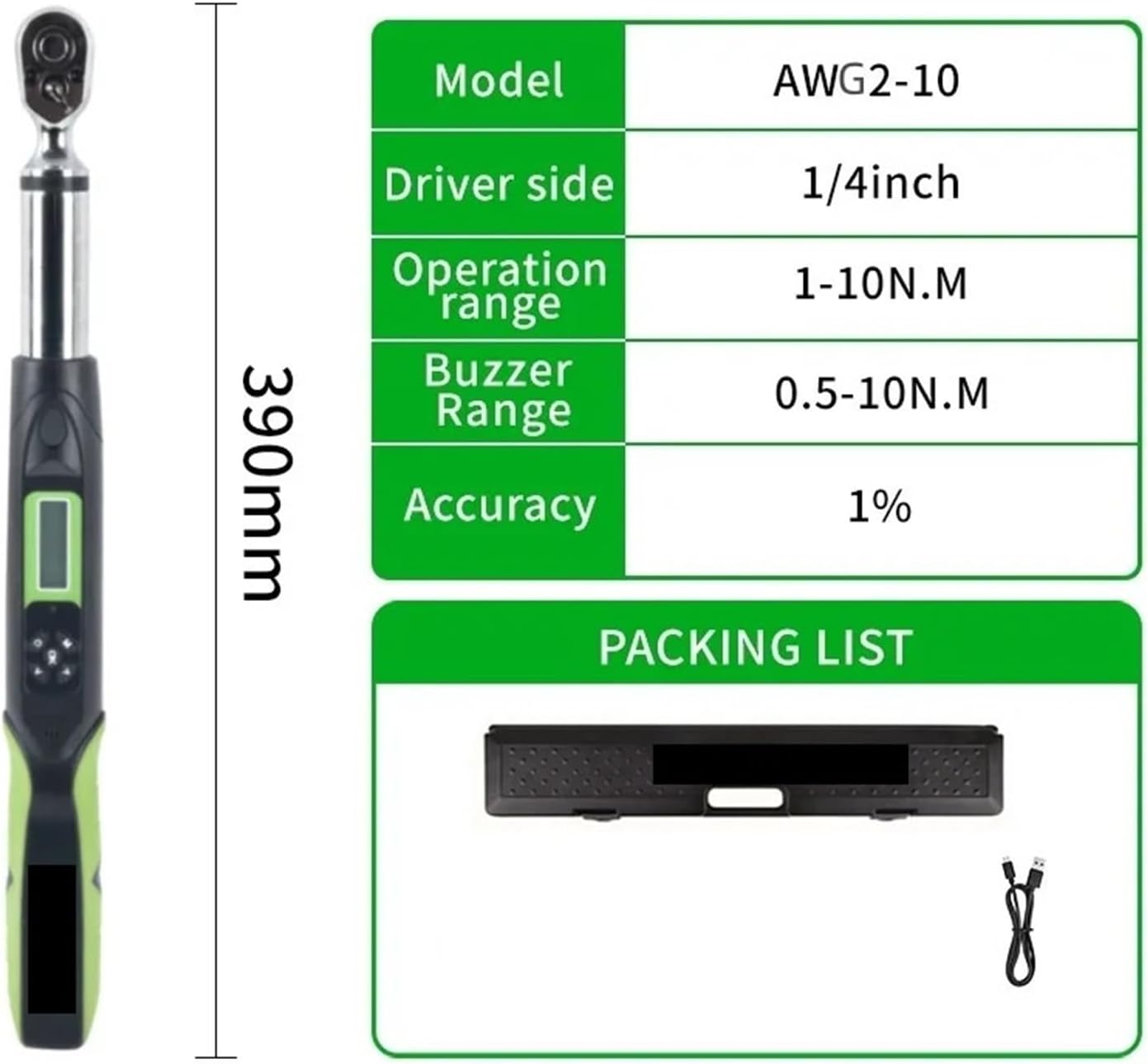 Digital torque, 10N.m 1/4 Digital Torque Wrench AWG2-10 Bidirectional Ratchet Head 36 Teeth Connect To Computer 2%,for Car, Moto