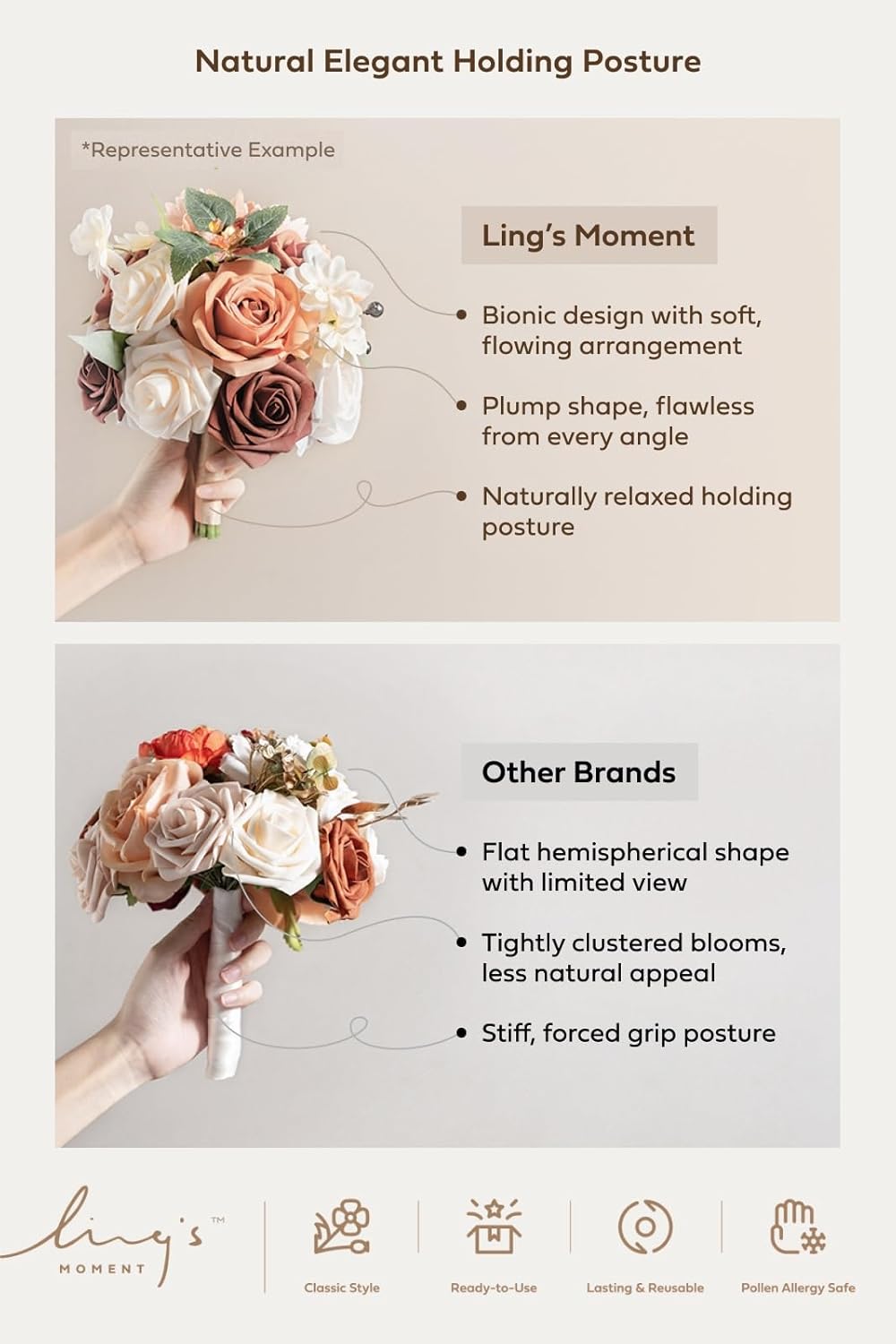 Ling's moment Wedding Artificial Flowers Package, Bridal Bouquet, Bridesmaid Bouquets, Boutonniere for Men, Rose Petals.Blush Pink