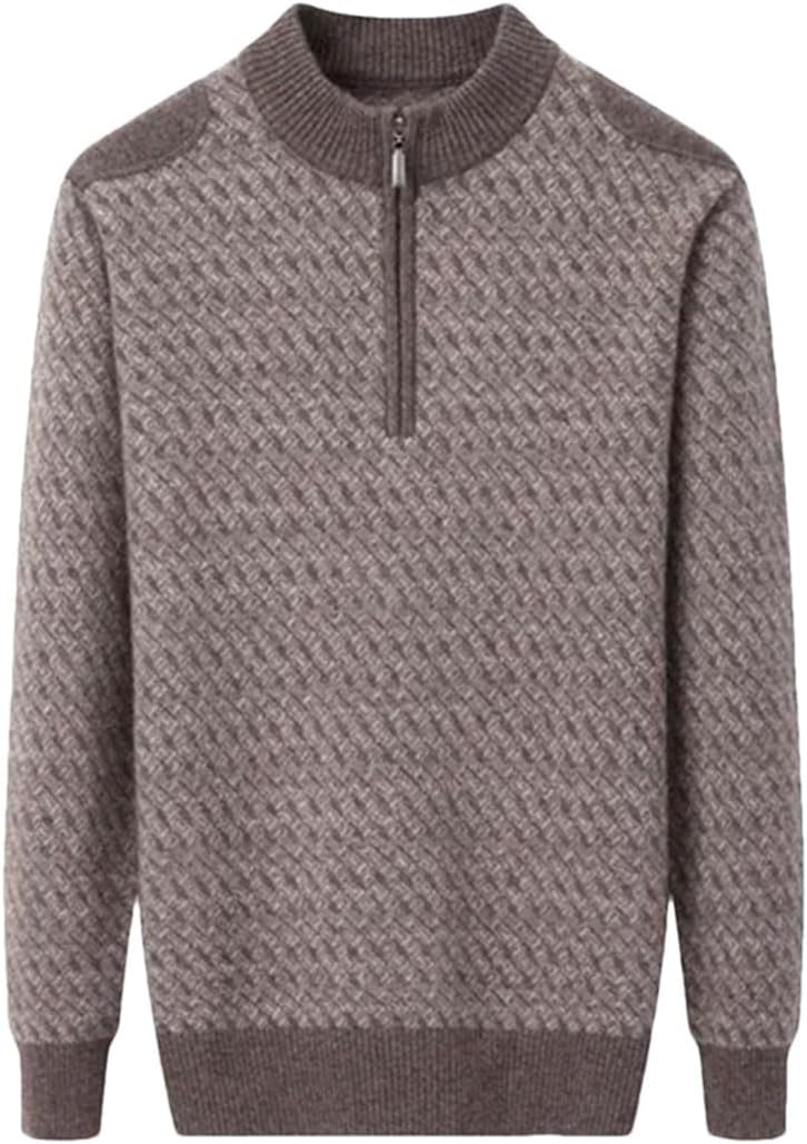 Men's Sweater 100% Cashmere Half High Neck Decorative Zipper Pullover Thickened Jumper