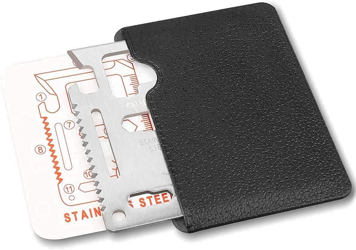 GUARDMAN 11-in-1 Survival Credit Card Multitool – Fathers Day Stocking Stuffer Christmas Gift - Multipurpose Tactical Wallet Tool With Bottle Opener, Survival Knife For Men Birthday Dad - 100 Pack