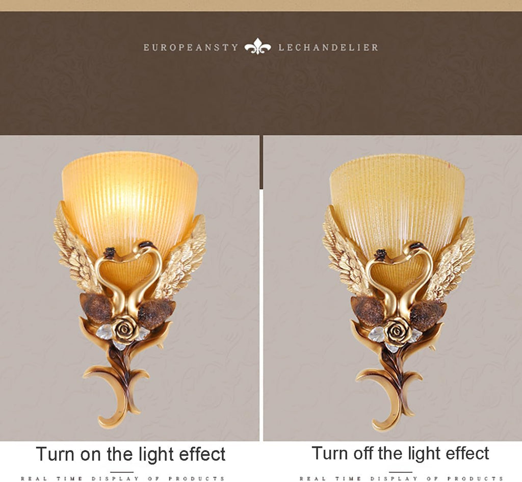 European Wall Sconce Vintage Gold Wall Light Creative Resin Peacock Design with Frosted Glass Shade Indoor Wall Lamp Antique Lighting Fixtures for Living Room Hallway Bedroom Bedside