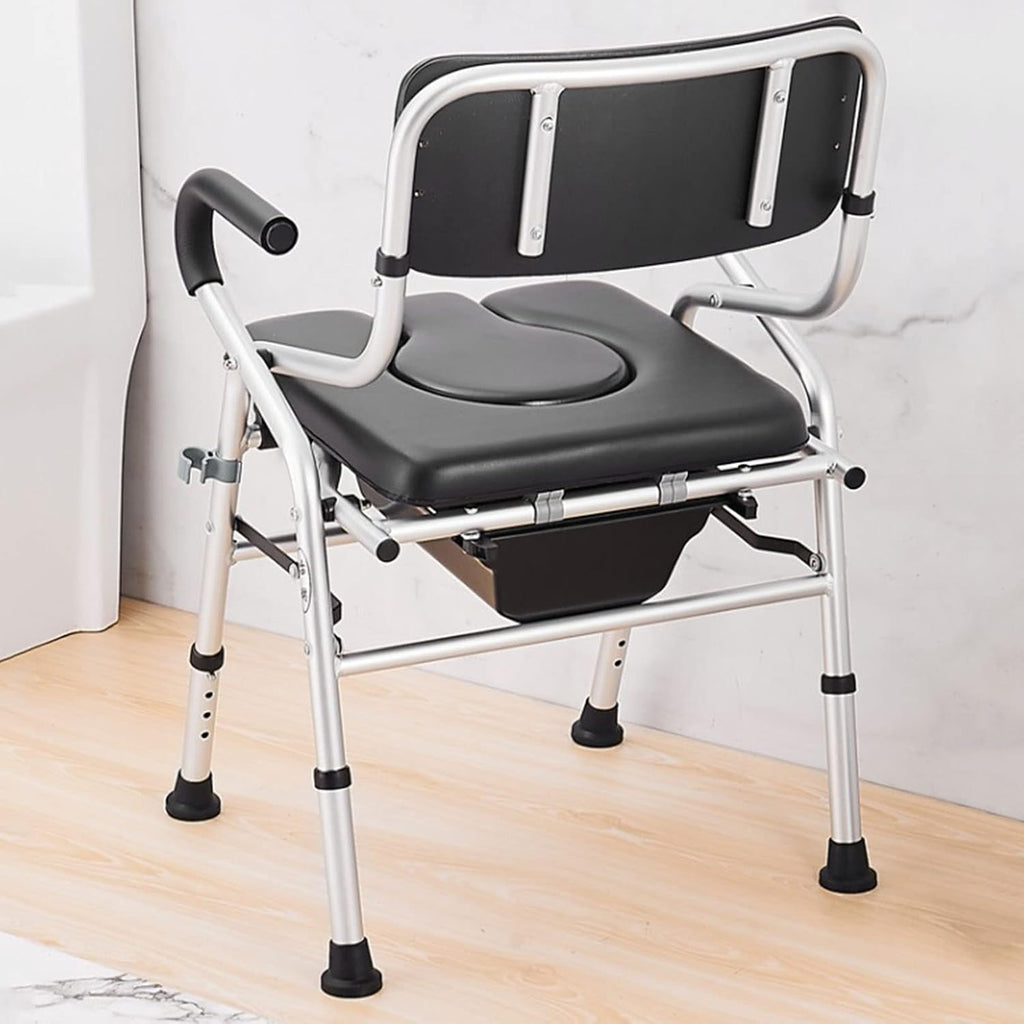 Bariatric Bedside Commode, Folding 3 in 1 Toilet Seat Chair with Bucket, Portable, Extra Wide, Adjustable Height Heavy Duty Adult Bathroom Shower Chair