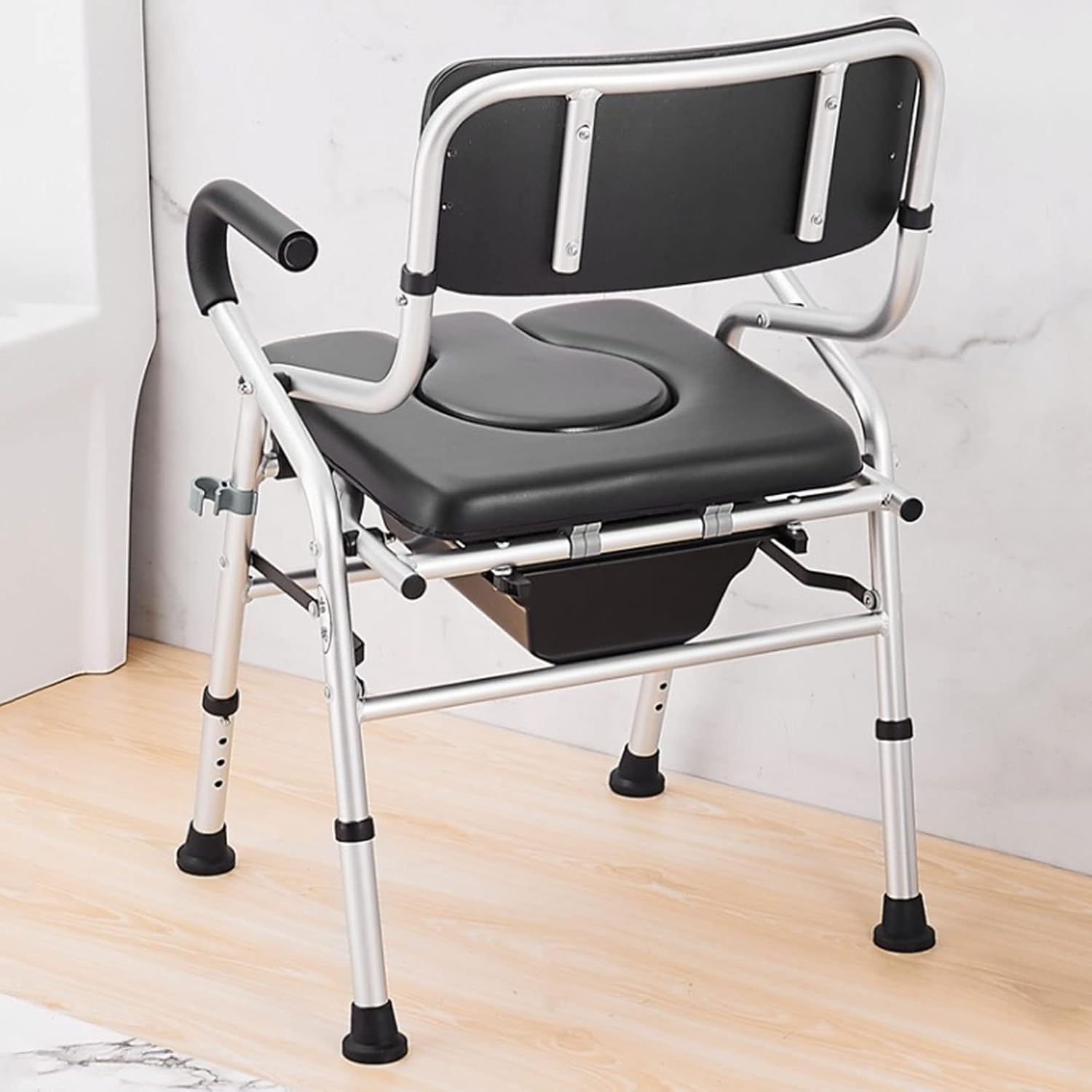 Bariatric Bedside Commode, Folding 3 in 1 Toilet Seat Chair with Bucket, Portable, Extra Wide, Adjustable Height Heavy Duty Adult Bathroom Shower Chair