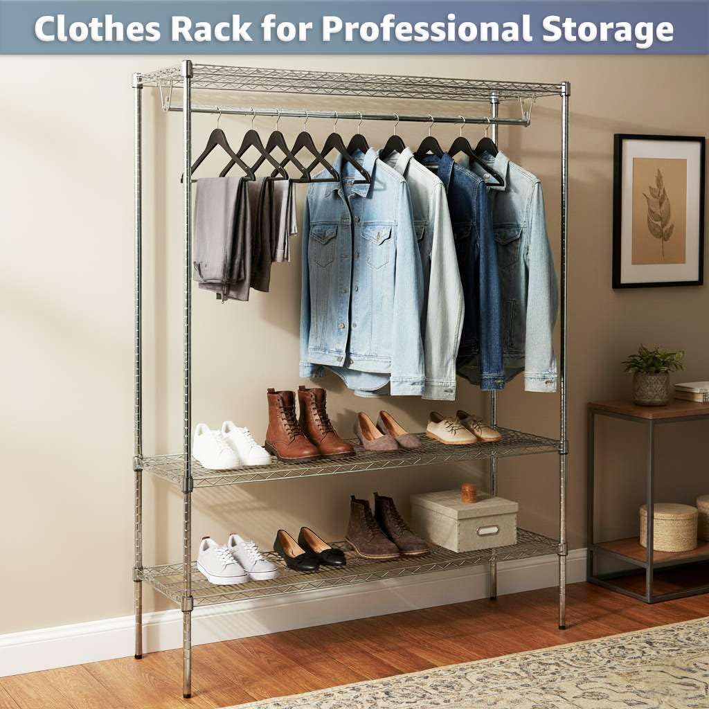 18' x 24' x 74' NSF Chrome Clothes Rack, Heavy Duty Garment Shelf Organizer for Clothes and Shoes