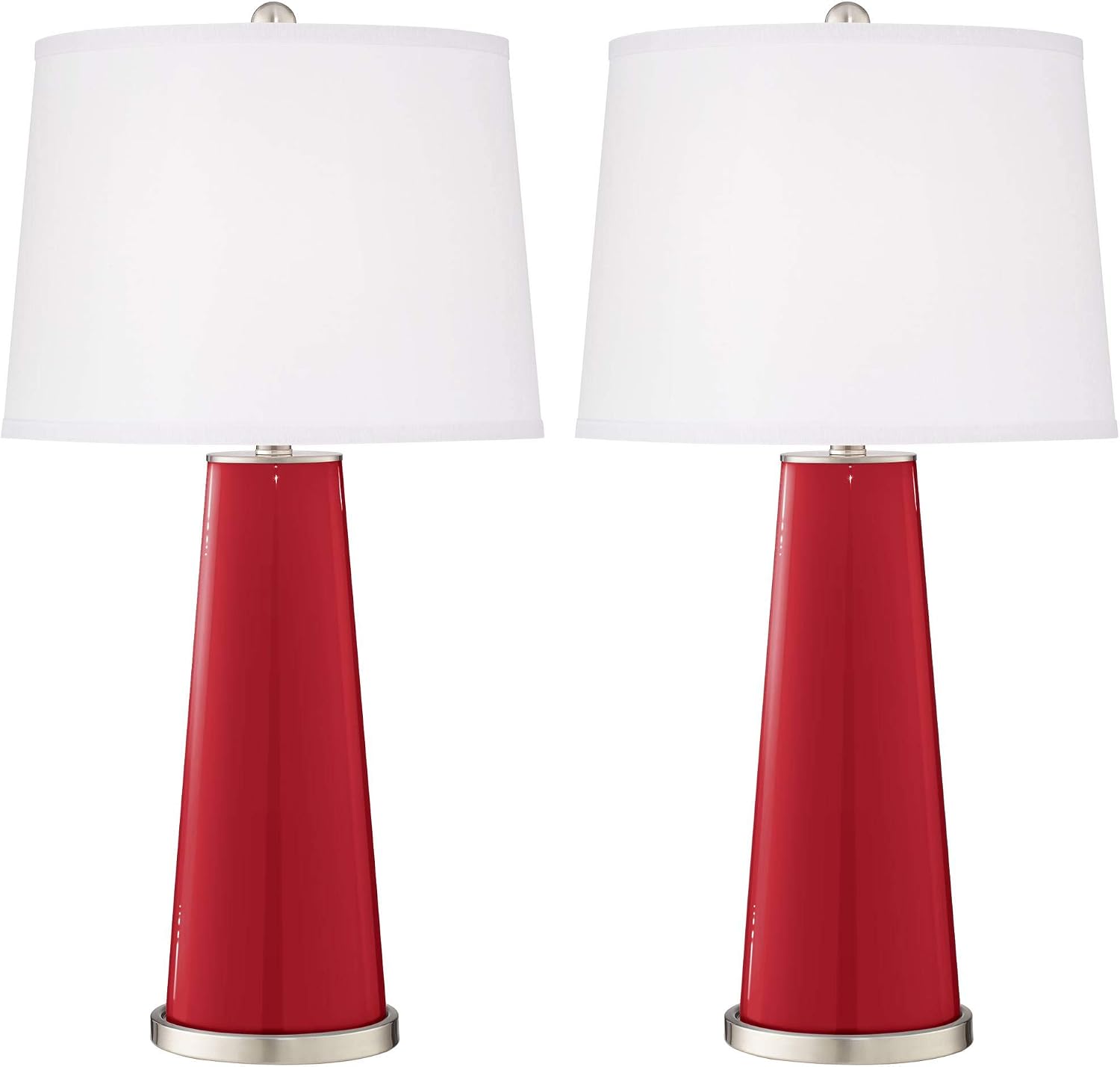 Color + Plus Leo Modern Table Lamps 29 1/2' Tall Set of 2 Ribbon Red Glass Tapered Column Plain White Drum Shade Decor for Bedroom Living Room House Home Bedside Nightstand Office Family