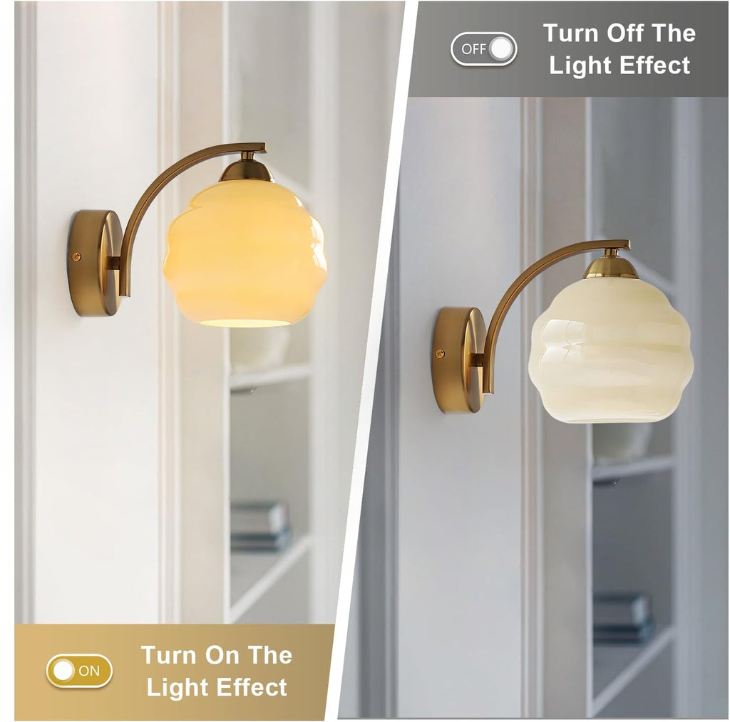 Mid Century Modern Wall Sconces Set of Two Brushed Brass Wall Sconce Gold Glass Wall Lights Globe Wall Mount Light Fixture Vintage Hallway Bathroom Sconces Wall Lighting Set of 2