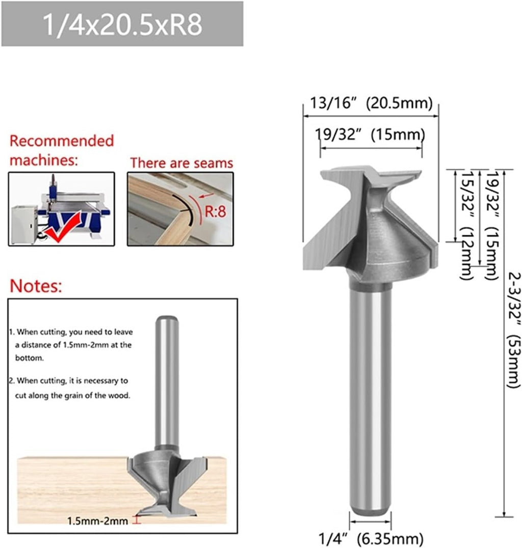 Lathe Turning Tool Set 1PC 1/4 Handle 1/2 Handle Arc Integrated Knife 2 Edges, 3 Edges with Seams Woodworking Milling Cutter Cutting Tool for Lathe Machine(6.35 Shank 2 Blades)