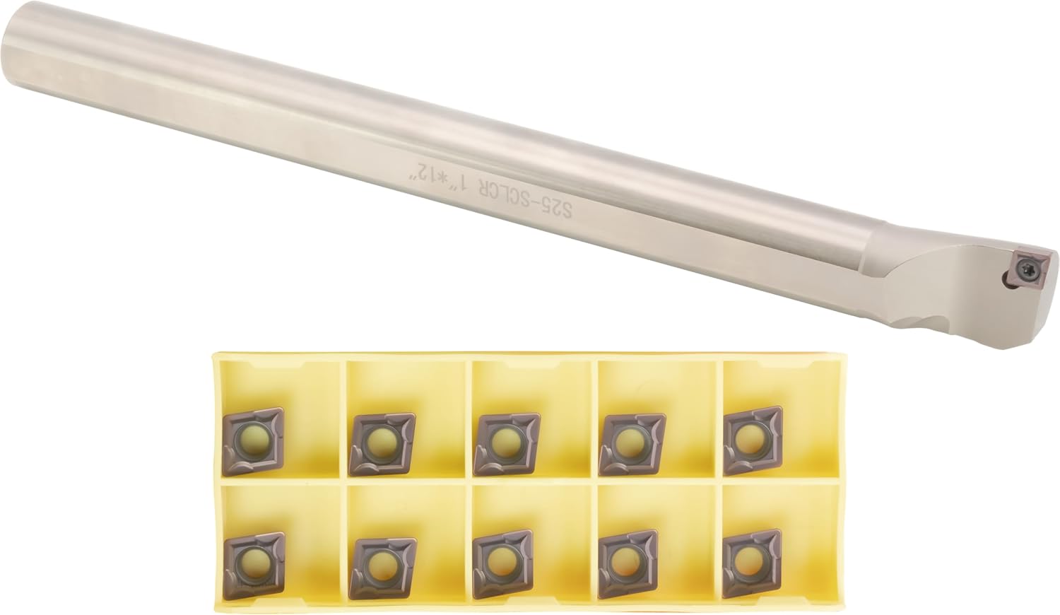 CME Indexable Insert Boring Bar Set, 1' Shank Diameter, 12' Overall Length, Including 10 pcs CCMT32.51 Carbide Inserts
