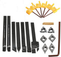 YFCDZVBH 7Pcs 10mm Shank Lathe Turning Tool Boring Bar Holder Kit， with DCMT/CCMT Carbide Insert Machine Wrench Cutter Set