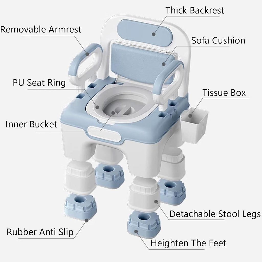Raised Toilet Seat with Handles, Elevated Handicap Toilet Seat Riser for Seniors with Soft Padded, Height Adjustable, Stand Alone Toilet Safety Frame, Fit Any Toilet, Blue, PP Material