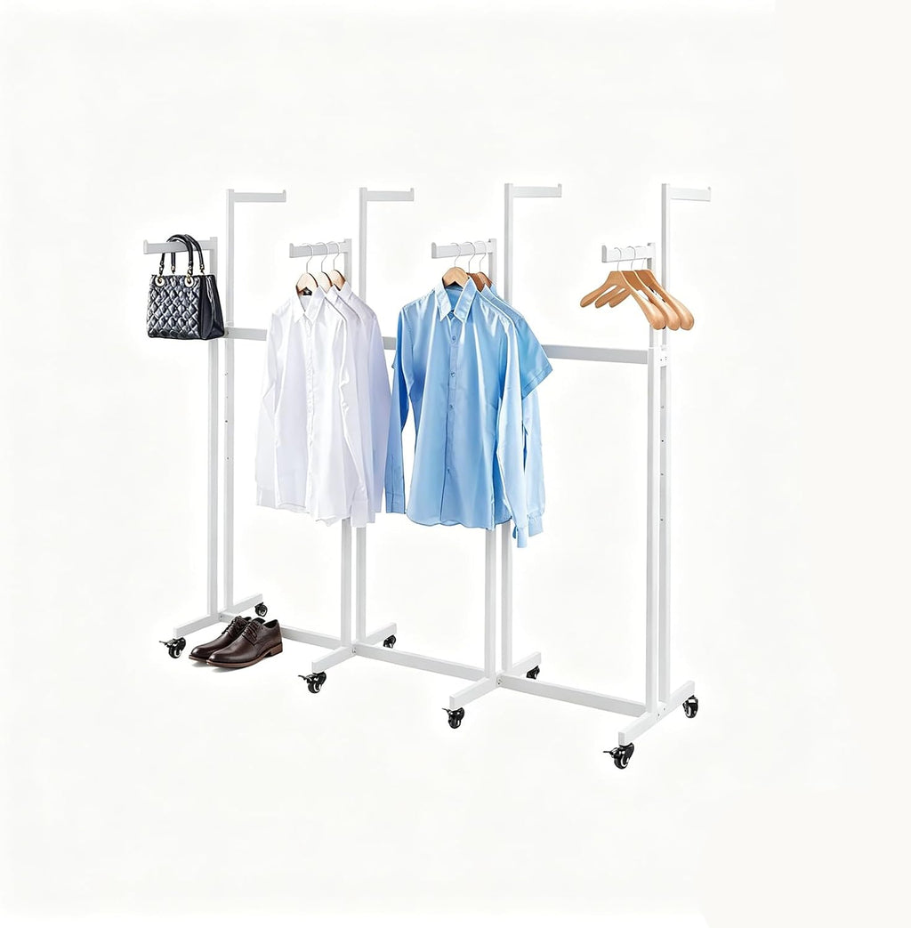 Floor Standing Metal Garment Rack - Heavy Retail Display Racks With Wheels, 8 Arms Clothing Rack, Square Tubing Portable Shirt Rack, Merchandise Display RackFor Hanging Clothes (L-White)