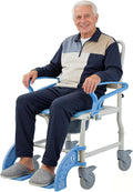4-in-1 Bedside Commode Chair for Elderly, Rolling Shower Chair with Drop Arms & Lockable Wheels, Anti-Tilt Heavy Duty Waterproof Shower Wheelchair, 350lbs Capacity (Blue)