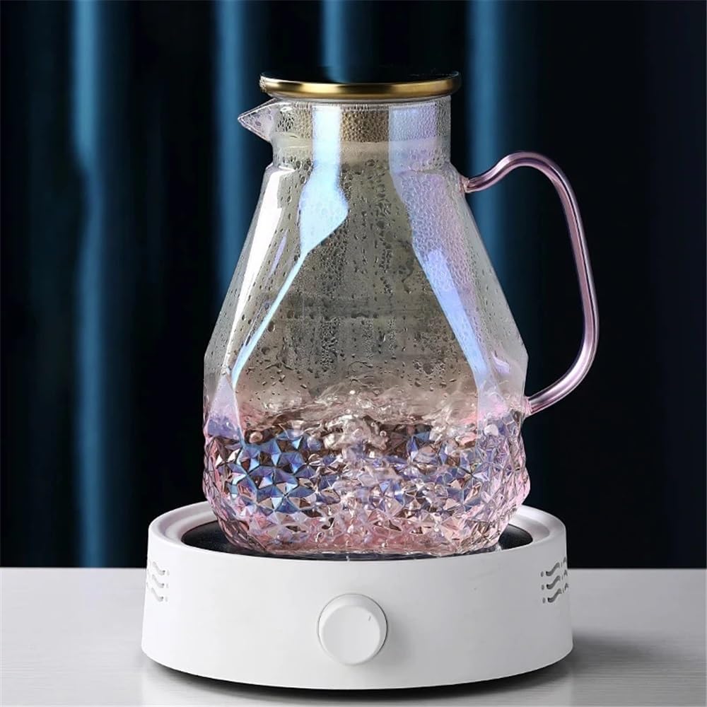 Beverage Serveware 1600ml Pink Glass Water Pitcher With Lid Large Capacity Home Water Carafe Heat-resistant Kettle For Hot/Cold Water Water Carafe