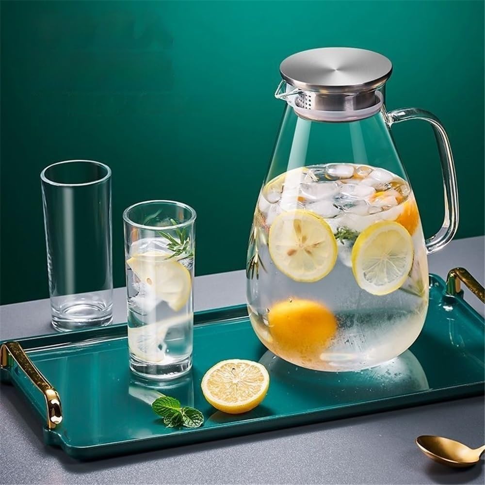 Beverage Serveware Household Cold Kettle Heat Resistant Teapot Large Capacity Water Pitcher Glass Water Carafe With Lid For Juice, Milk,Beverages Water Carafe(2200ml)