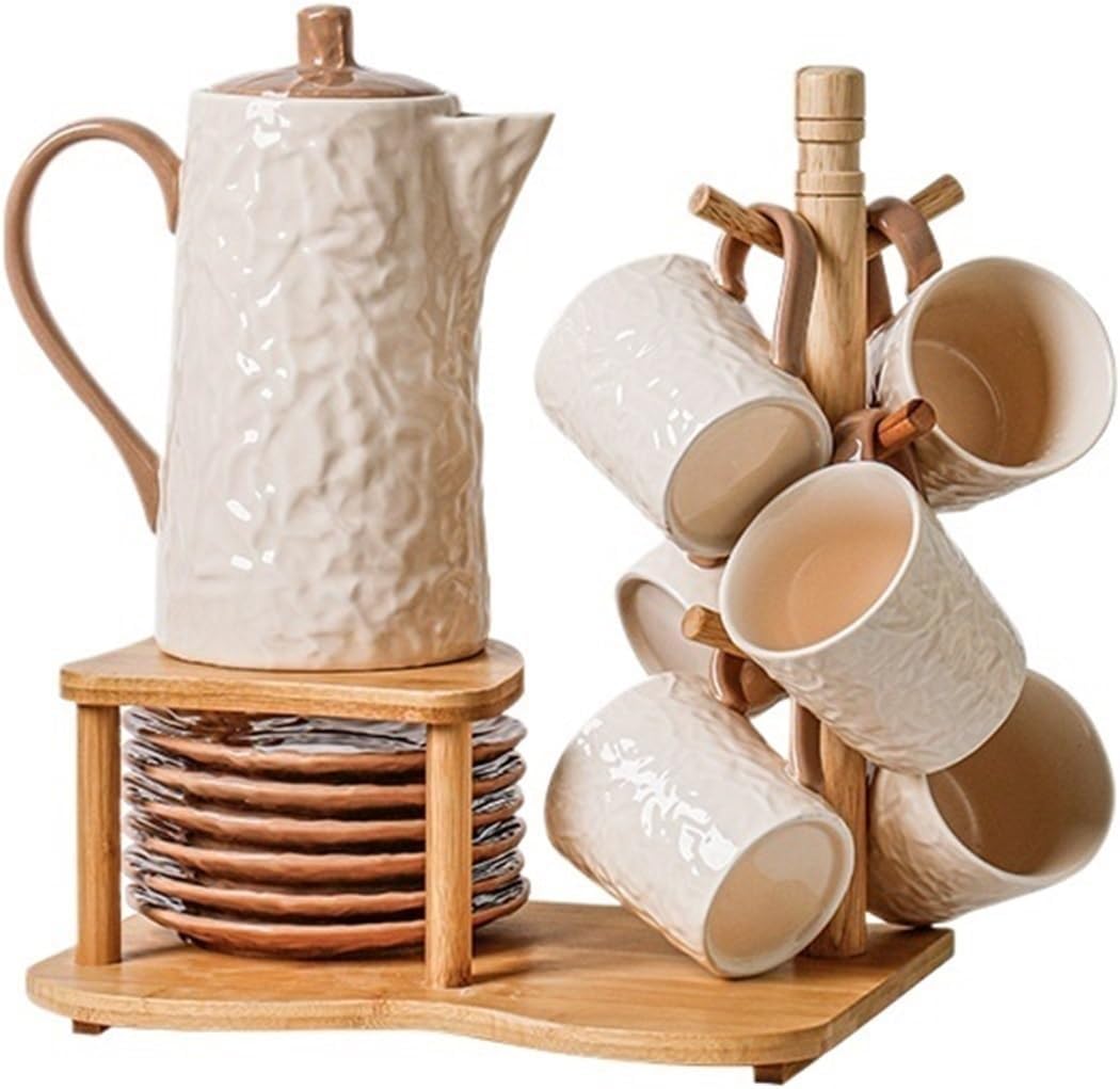 Beverage Serveware Ceramic water cup water set gift box tea cup tea set living room cold kettle flower tea set home coffee set Water Carafe(White)