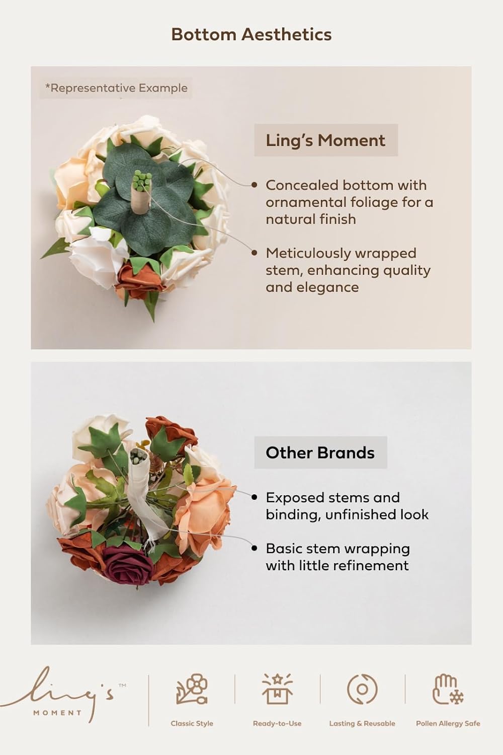 Ling's moment Wedding Artificial Flowers Package, Bridal Bouquet, Bridesmaid Bouquets, Boutonniere for Men, Rose Petals.Blush Pink