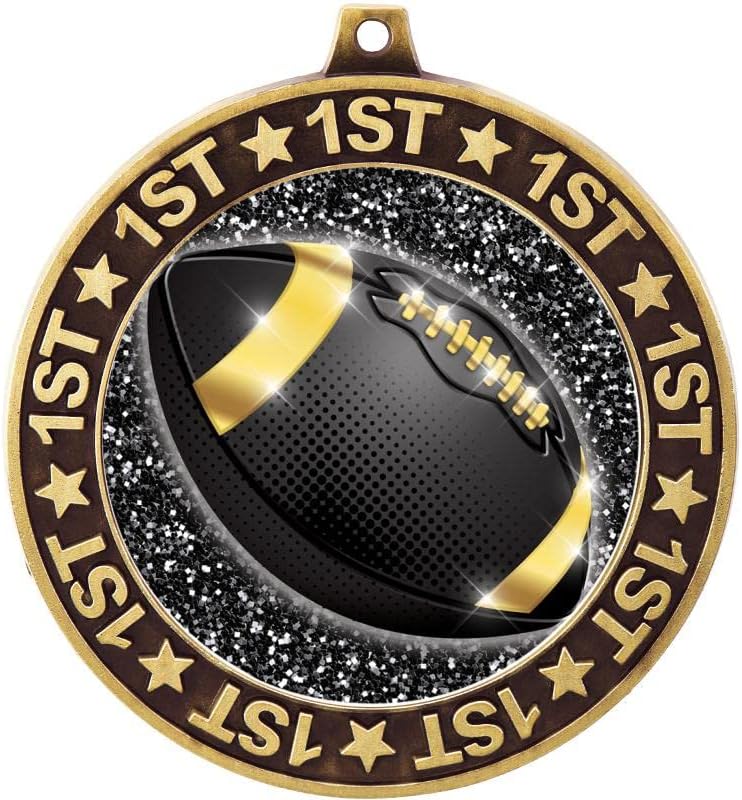 Crown Awards 2.75' 1st Place Football Shadow Medal Award, Gold Trophy Medal