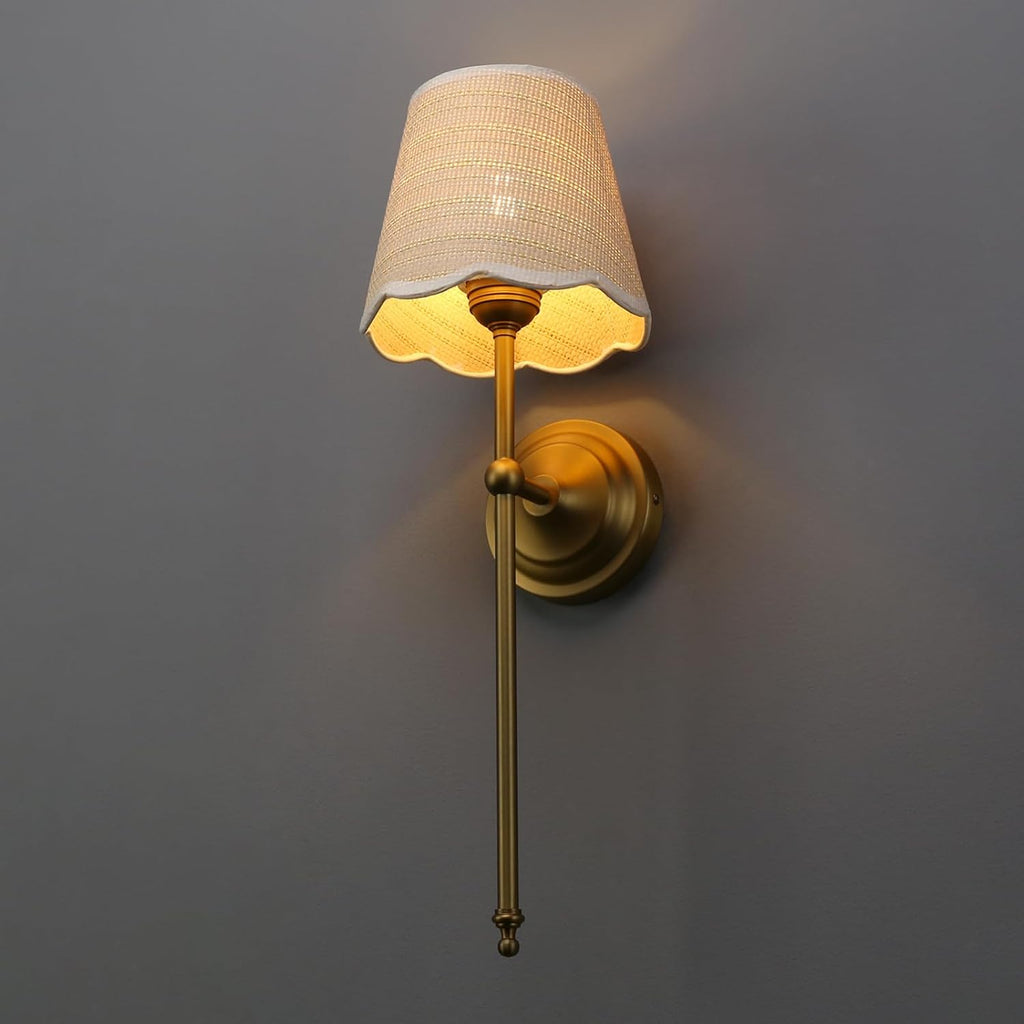 Industrial Vintage Wall Sconce Light Set of 2, Boho Rattan Shade with Long Arm Antique Brass Wall Mounted Lamp, Indoor Up and Down Wall Light Fixture for Bedroom Living Room Hallway