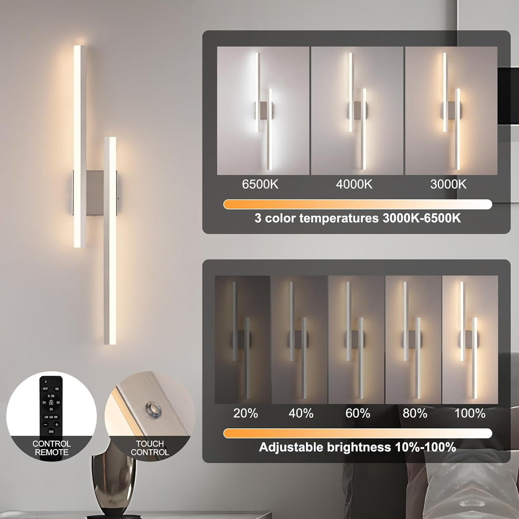 Battery Operated Wall Light Fixtures for Living Room, Dimmable USB Rechargeable Indoor Led Wall Sconce Lighting, Wireless Wall Lamps for Living Room Bedroom Bathroom Hallway Set of 2