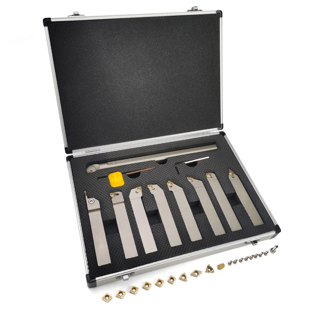 OSCARBIDE 3/4' Shank 9-Piece CNC Lathe Tool Holder & Boring Bar Set - Heavy Duty Nickel Plated Indexable Tool Holders for Turning, Grooving, Threading, Cut-Off Operations