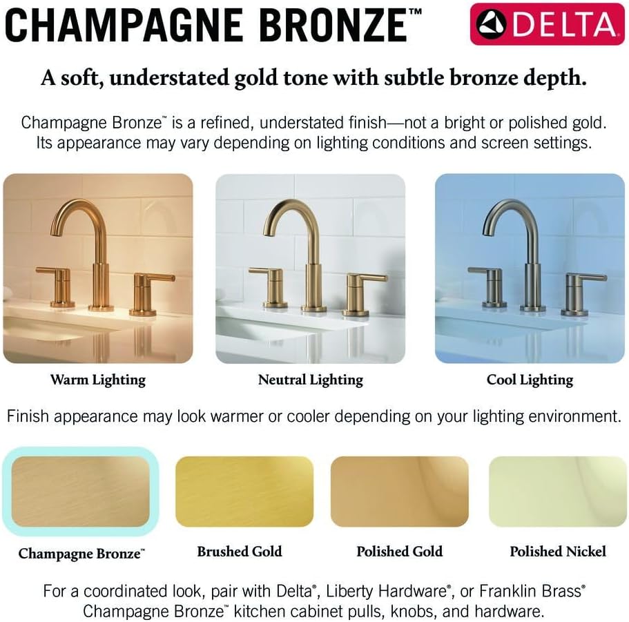 Delta Nicoli Centerset Brushed Gold Bathroom Faucet with Sprayer, 4 Inch 3 Hole Bathroom Sink Faucet with Pull Out Sprayer, Push-Pop Drain, Champagne Bronze 25749LF-CZ
