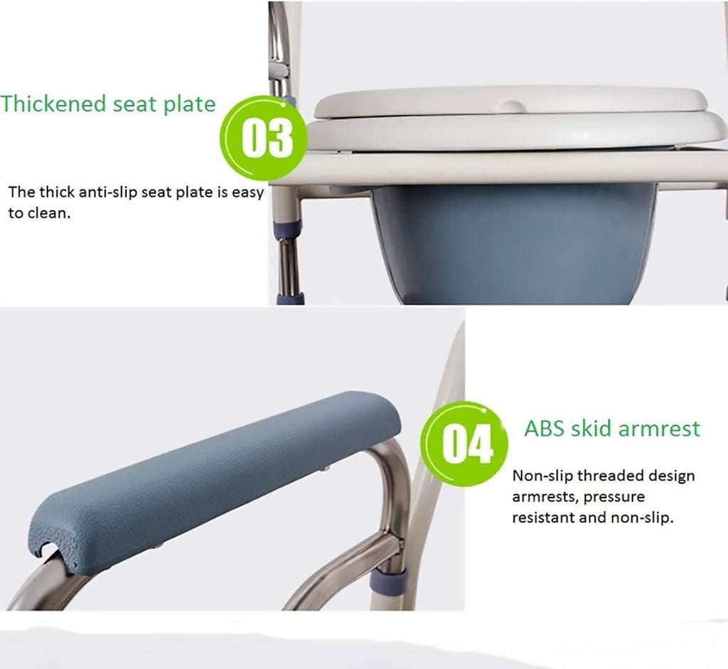 Bedside commodes, Toilet seat Chair Portable Foldable with Bucket Splash Guard Heavy Duty Disabled Stainless Steel Commode