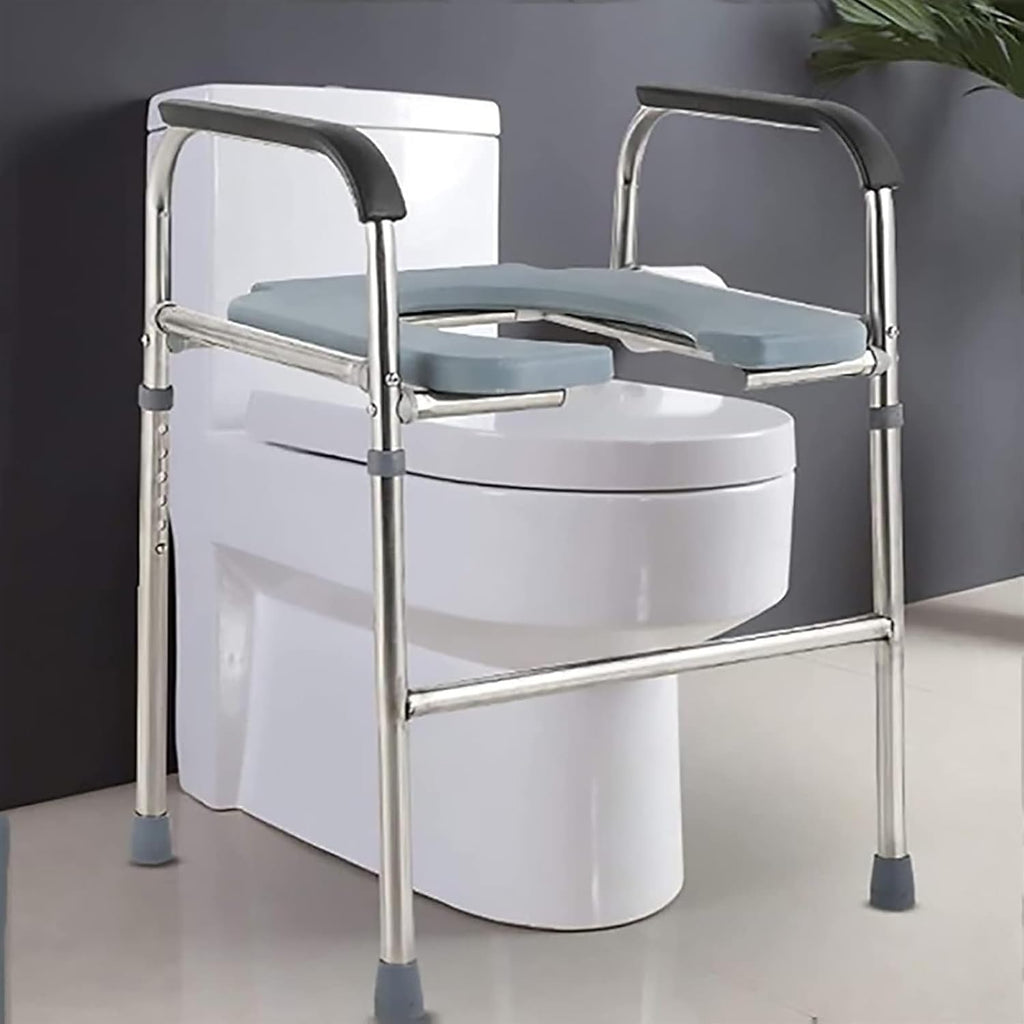 Bedside Commode,Toilet Seat with Handles Folding Commode Chair Stainless Steel with arms Lightweight Camp Toilet seat Perfect for Trips