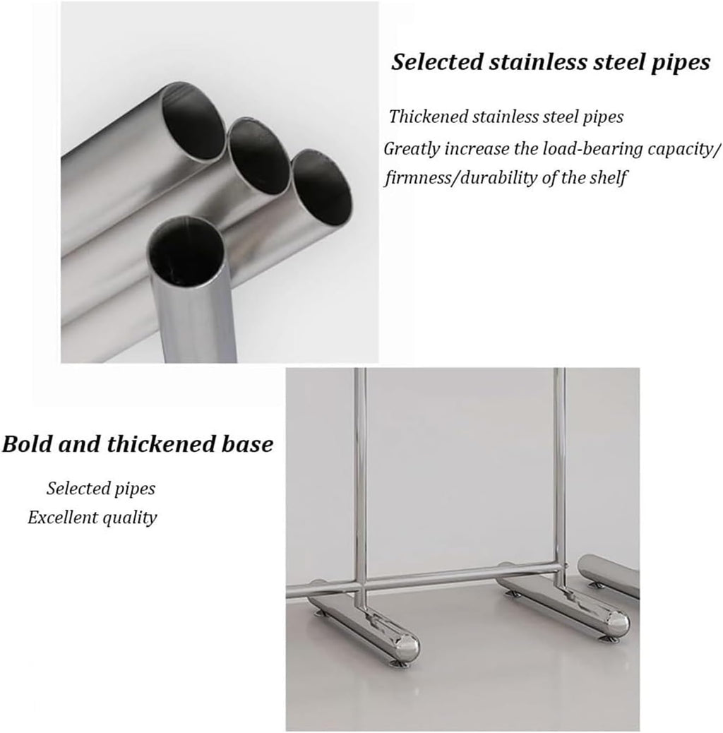 Clothes Rail Garment Rack Commercial Heavy Duty Garment Rack, Stainless Steel Clothing Rack Free Standing Coat Rack for Bedroom Clothes Drying Rack for Hanging Clothes, Silver-110x40x170cm