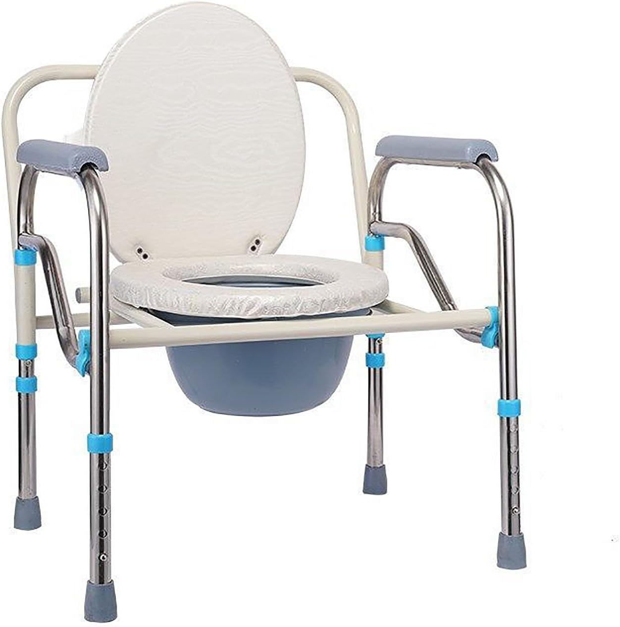 Heavy-Duty Bedside Commode, Portable Foldable Toilet Chair, Extra-Wide Seat, Pail Fits Standard Disposable Liner Bag, for Adults, Elderly, Bariatric Patients Leatherseatboard