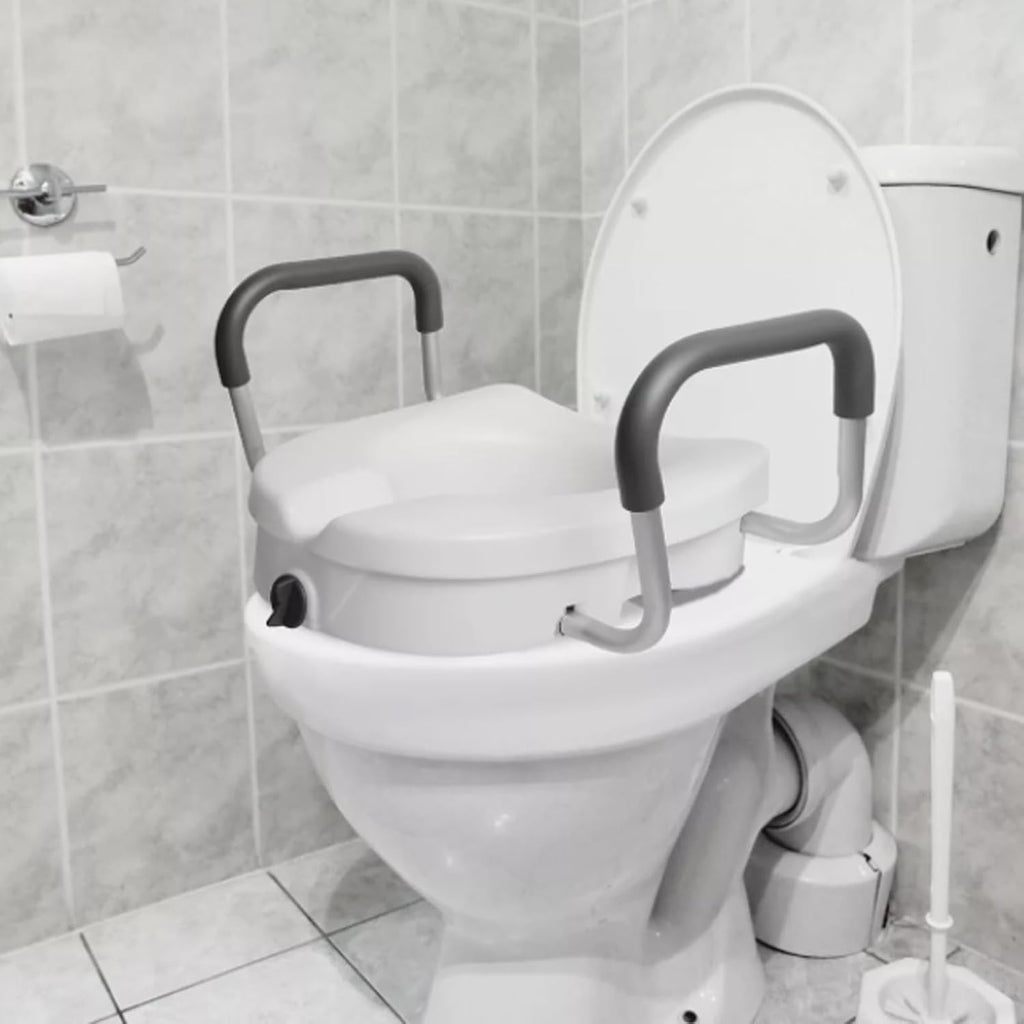 Toilet Seat Riser, Adjustable Removable Padded Arms Raised Toilet Seat Cushion for Elderly Pregnant Handicap (White)
