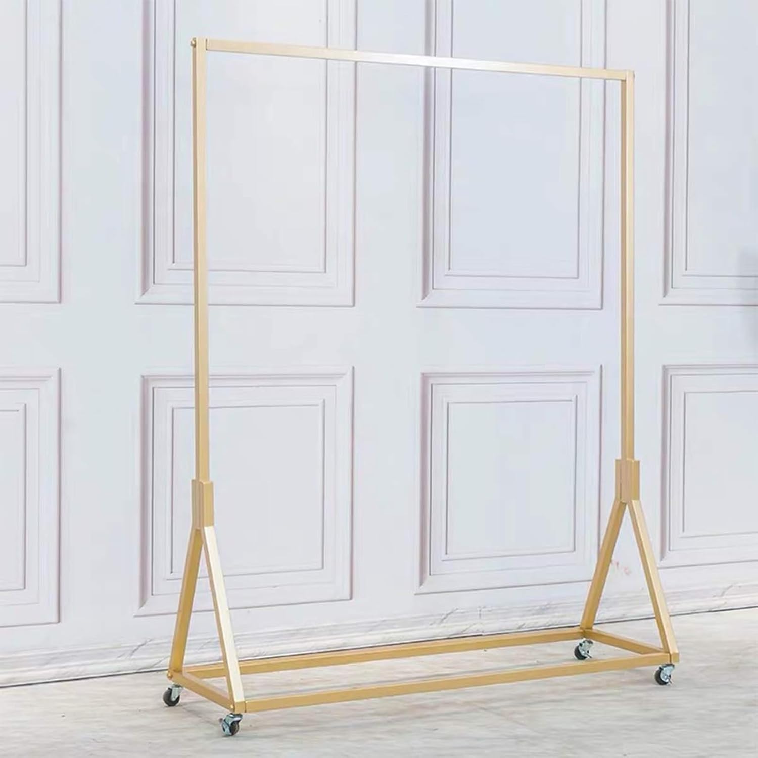 Retail Display Clothing Rack, Modern Simple Heavy Duty Metal Rolling Garment Rack with Wheel, Wrought Iron Single Rod Floor-Standing Hangers, Portable Metal Garment Coat Rack Organizer