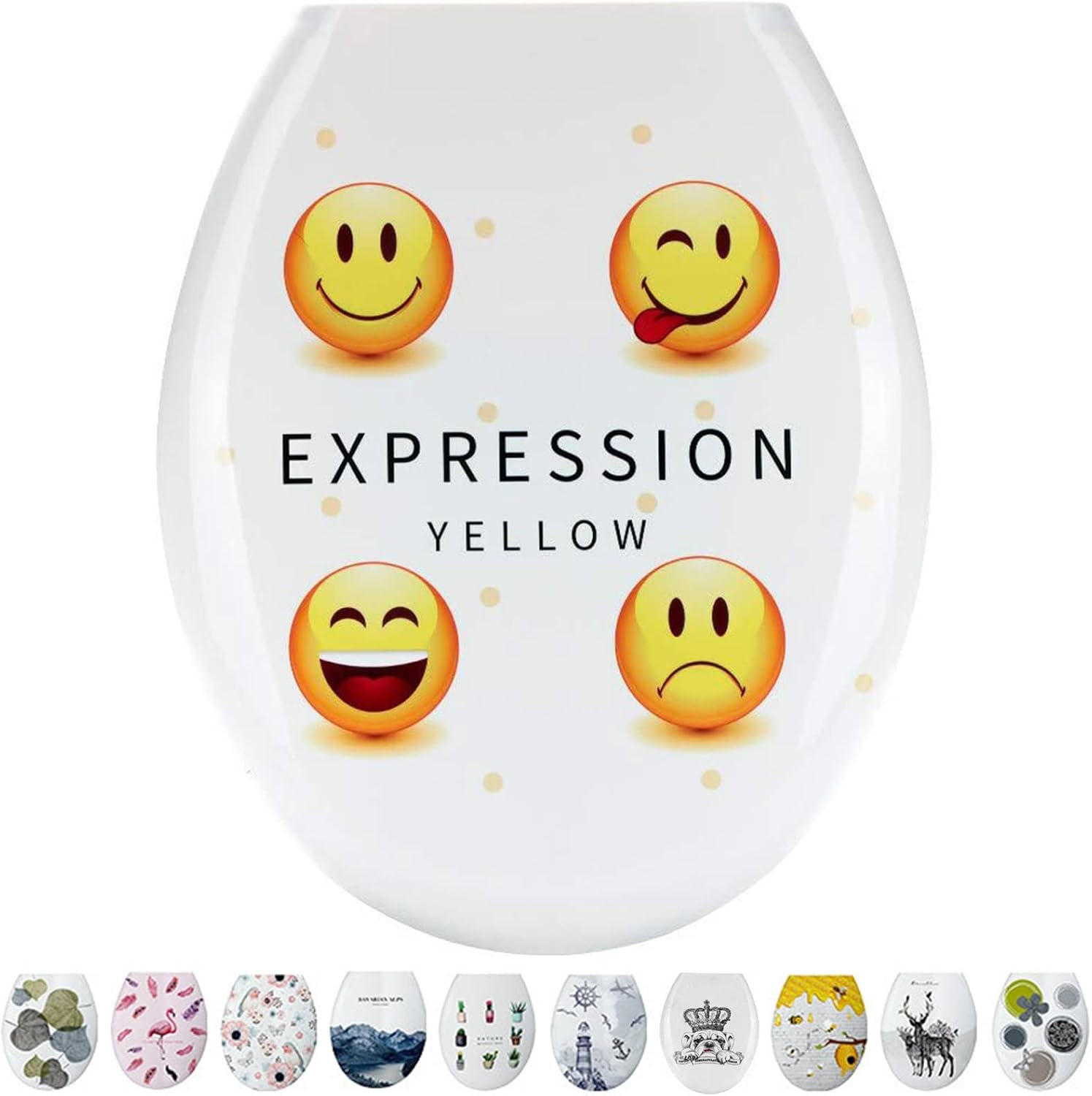 Toilet Seat Toilet Seat White Soft Close, Simple Top Fixing, Oval Shape Toilet Lid Loo Seat(Flower and Bird)