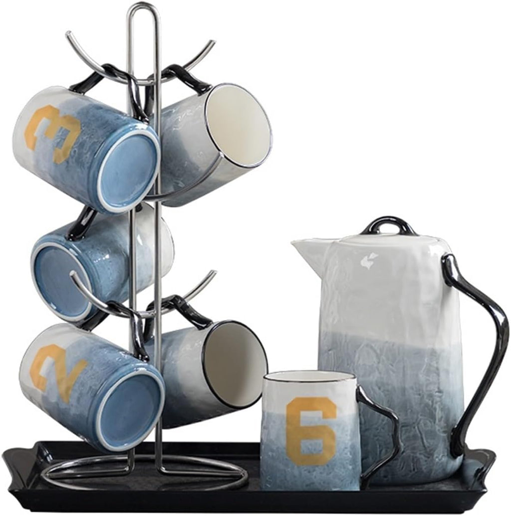 Beverage Serveware Cup set household 6-cup water cup tray stainless steel rack large-capacity cold water bottle ceramic water set Water Carafe